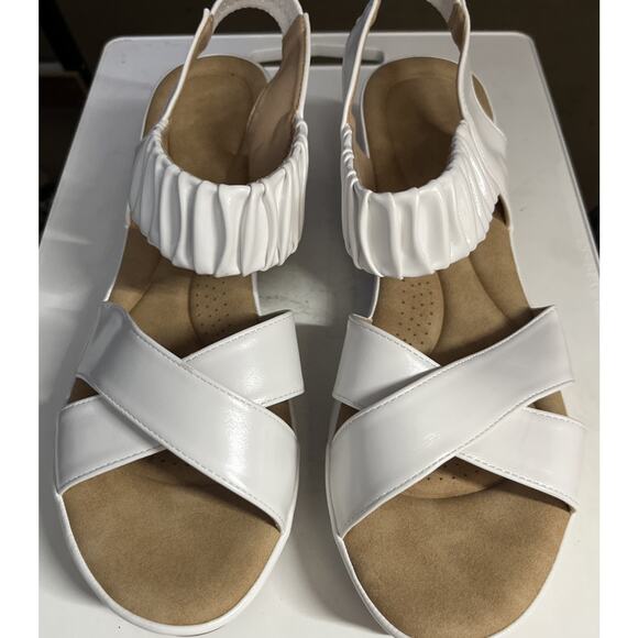 Almaden Women’s Wedge Sandals ,comfortable Elastic Ankle Strap,Low Heel,White 10 - Picture 4 of 9